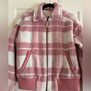 NWT Universal Thread Pink and White Plaid Bomber Jacket